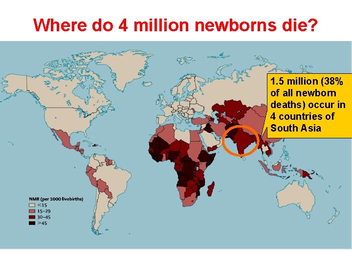 Where do 4 million newborns die? 1. 5 million (38% of all newborn deaths)