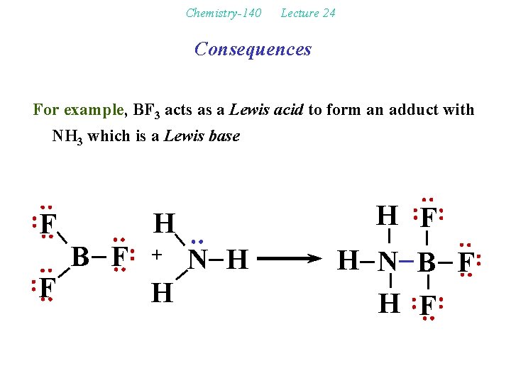 Chemistry-140 Lecture 24 Consequences For example, BF 3 acts as a Lewis acid to