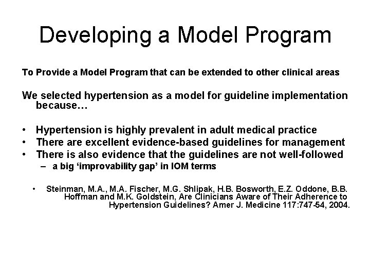 Developing a Model Program To Provide a Model Program that can be extended to