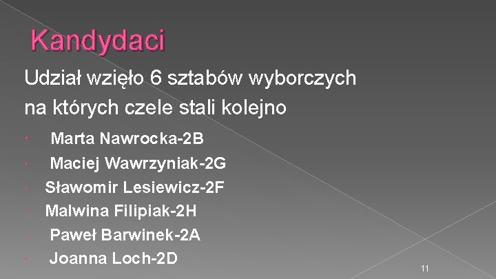 Kandydaci Udział wzięło 6 sztabów wyborczych na których czele stali kolejno Marta Nawrocka-2 B