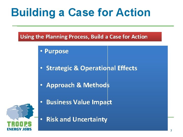 Building a Case for Action Using the Planning Process, Build a Case for Action