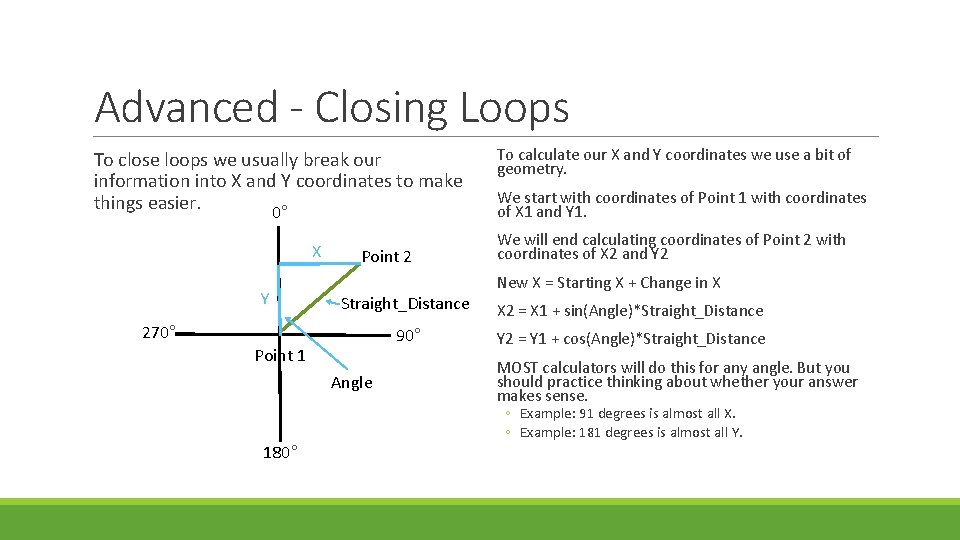 Advanced - Closing Loops To close loops we usually break our information into X