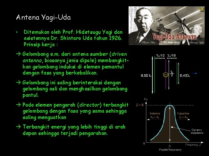 Antena Yagi-Uda • Ditemukan oleh Prof. Hidetsugu Yagi dan asistennya Dr. Shintaro Uda tahun