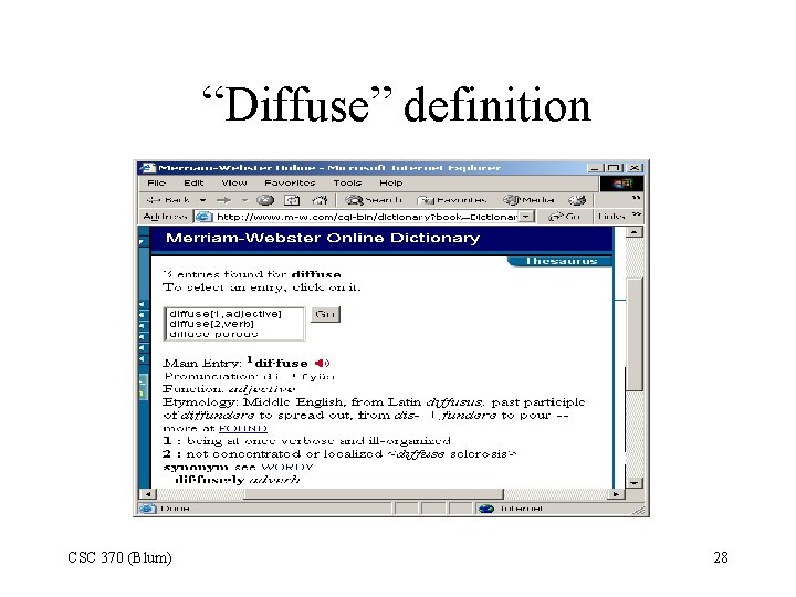 “Diffuse” definition CSC 370 (Blum) 28 