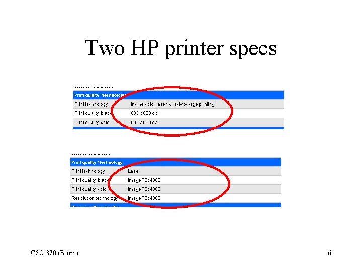 Two HP printer specs CSC 370 (Blum) 6 