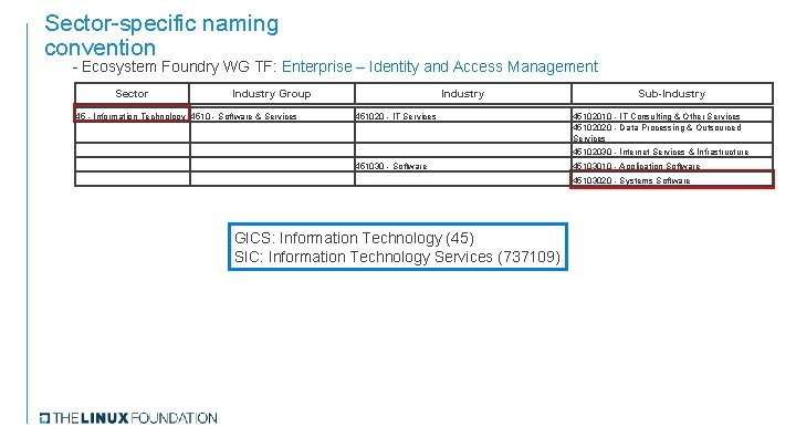 Sector-specific naming convention - Ecosystem Foundry WG TF: Enterprise – Identity and Access Management