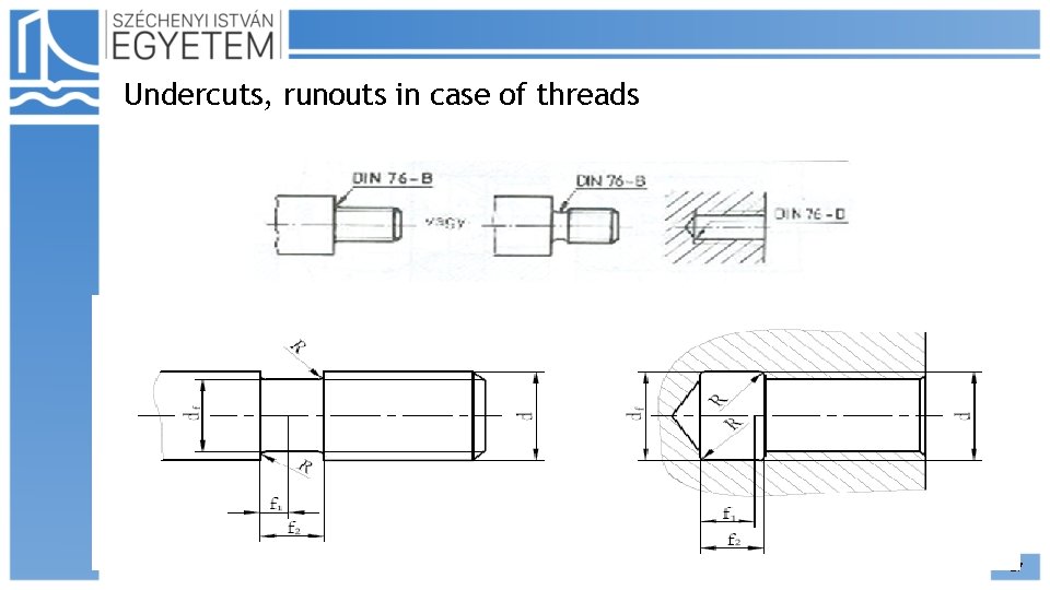 Undercuts, runouts in case of threads 17 