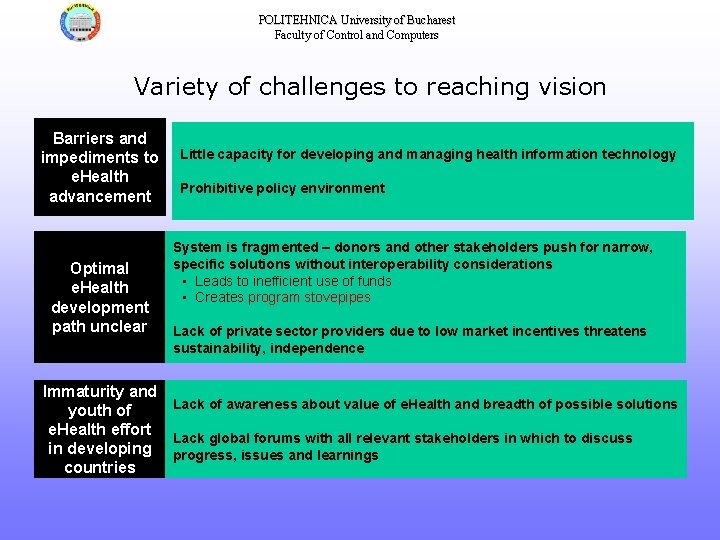 POLITEHNICA University of Bucharest Faculty of Control and Computers Variety of challenges to reaching