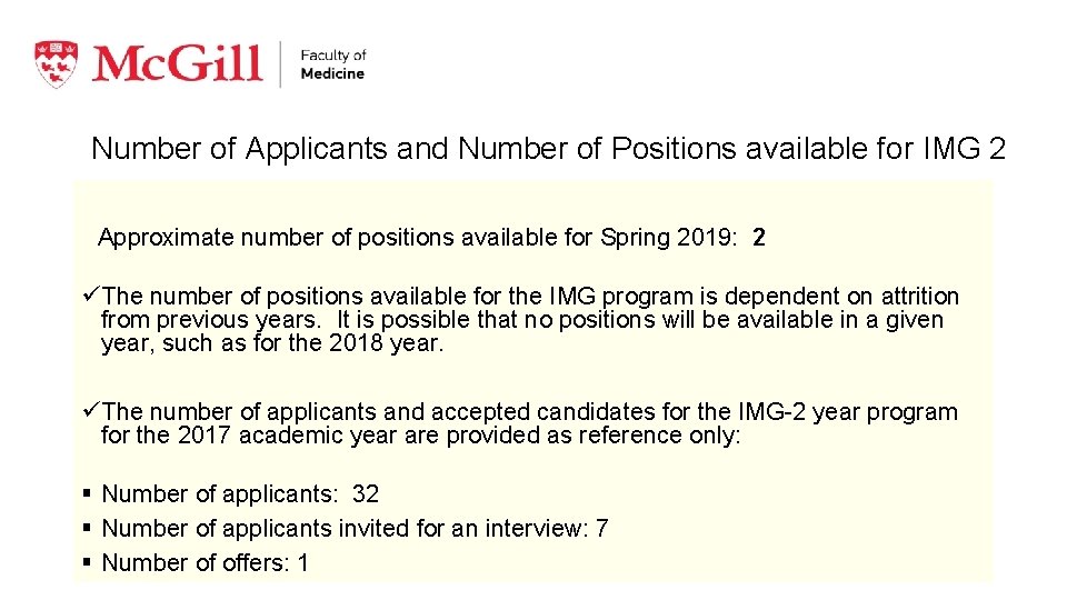 Number of Applicants and Number of Positions available for IMG 2 Approximate number of