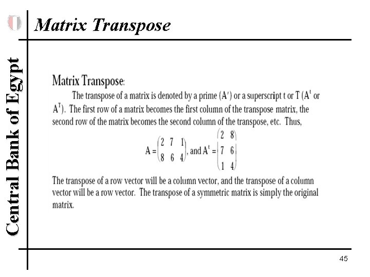 Central Bank of Egypt Matrix Transpose 45 