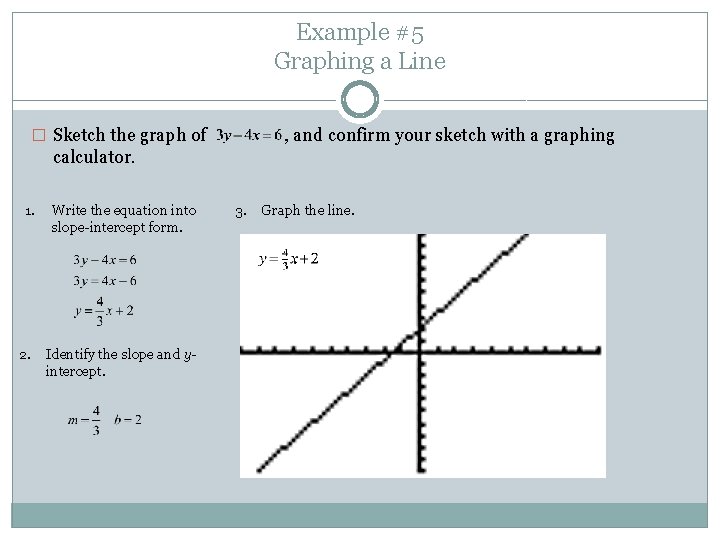 Example #5 Graphing a Line � Sketch the graph of , and confirm your Example #5 Graphing a Line � Sketch the graph of , and confirm your