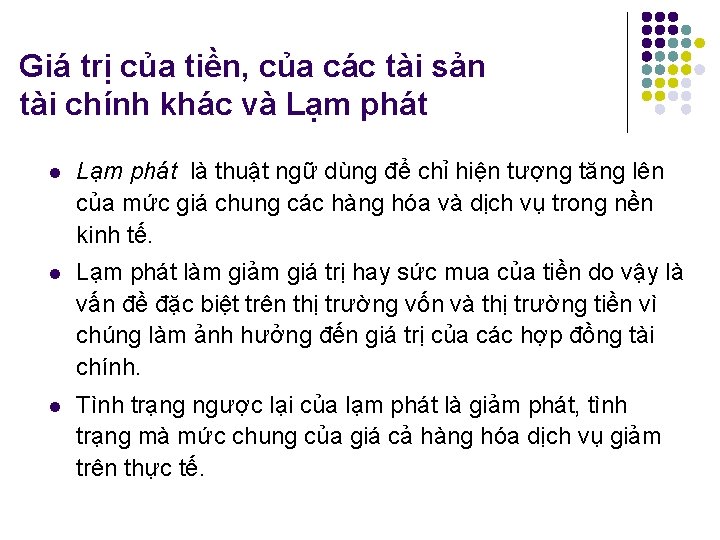 Giá trị của tiền, của các tài sản tài chính khác và Lạm phát