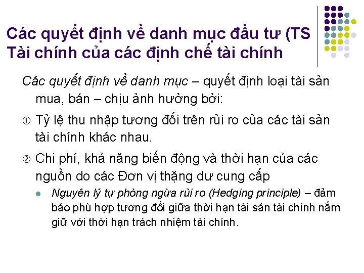 Các quyết định về danh mục đầu tư (TS Tài chính của các định