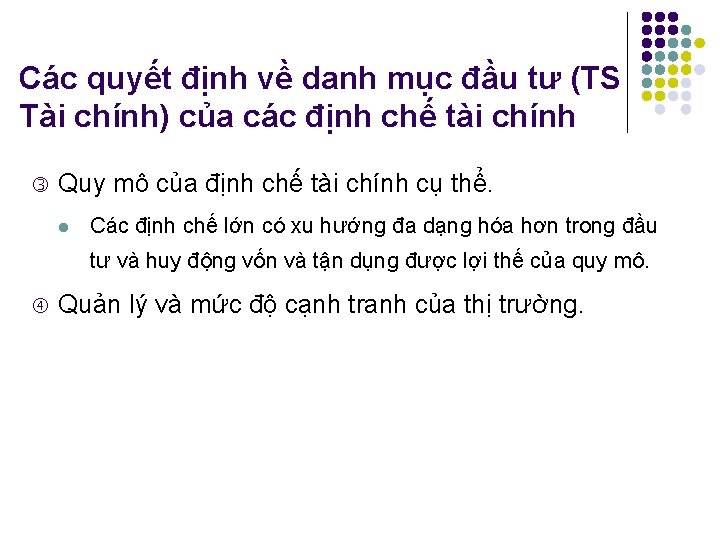 Các quyết định về danh mục đầu tư (TS Tài chính) của các định