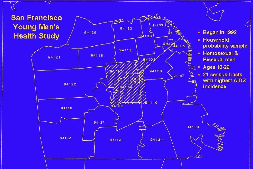 San Francisco Young Men’s Health Study § Began in 1992 § Household probability sample