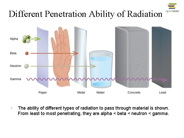 Different Penetration Ability of Radiation • The ability of different types of radiation to
