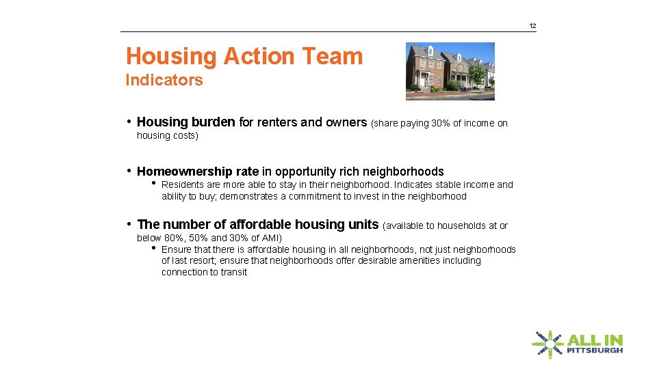 12 Housing Action Team Indicators • Housing burden for renters and owners (share paying