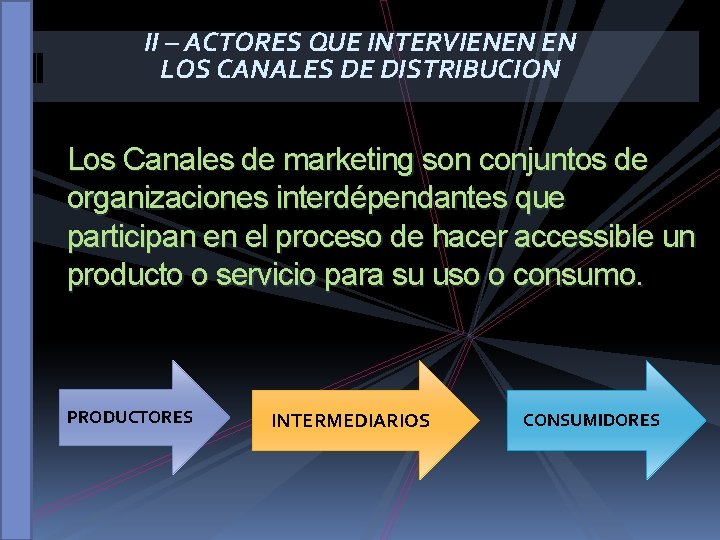 II – ACTORES QUE INTERVIENEN EN LOS CANALES DE DISTRIBUCION Los Canales de marketing