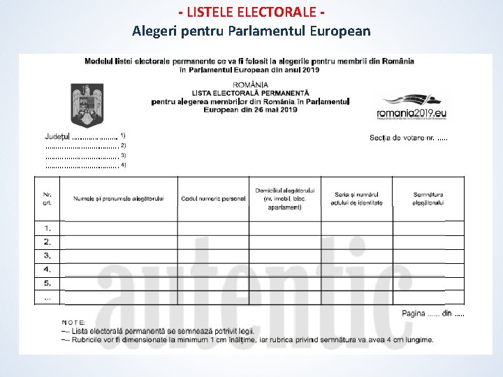 - LISTELE ELECTORALE Alegeri pentru Parlamentul European - LISTELE ELECTORALE Alegeri pentru Parlamentul European