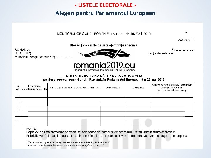 - LISTELE ELECTORALE Alegeri pentru Parlamentul European - LISTELE ELECTORALE Alegeri pentru Parlamentul European