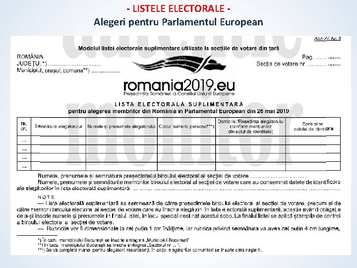 - LISTELE ELECTORALE Alegeri pentru Parlamentul European - LISTELE ELECTORALE Alegeri pentru Parlamentul European