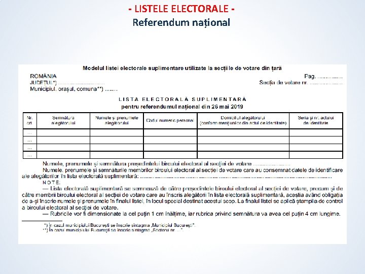 - LISTELE ELECTORALE Referendum național - LISTELE ELECTORALE Referendum național