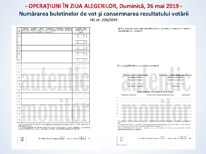 - OPERAȚIUNI ÎN ZIUA ALEGERILOR, Duminică, 26 mai 2019 Numărarea buletinelor de vot şi - OPERAȚIUNI ÎN ZIUA ALEGERILOR, Duminică, 26 mai 2019 Numărarea buletinelor de vot şi