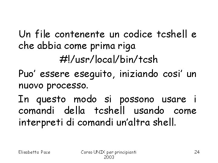Un file contenente un codice tcshell e che abbia come prima riga #!/usr/local/bin/tcsh Puo’