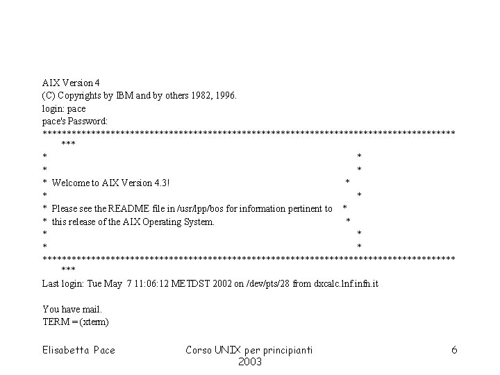AIX Version 4 (C) Copyrights by IBM and by others 1982, 1996. login: pace's