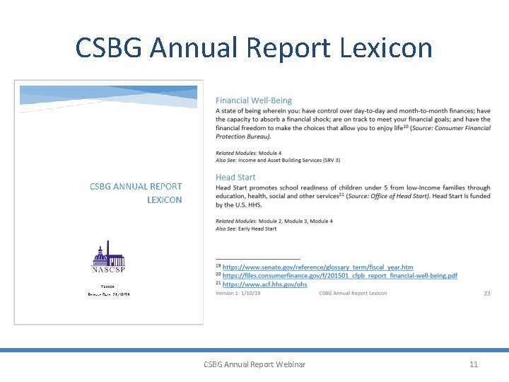 CSBG Annual Report Lexicon CSBG Annual Report Webinar 11 