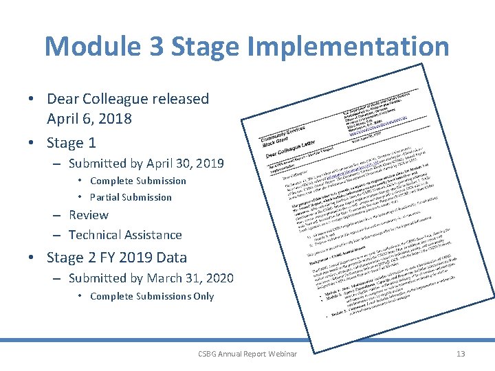 Module 3 Stage Implementation • Dear Colleague released April 6, 2018 • Stage 1