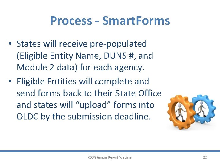 Process - Smart. Forms • States will receive pre-populated (Eligible Entity Name, DUNS #,