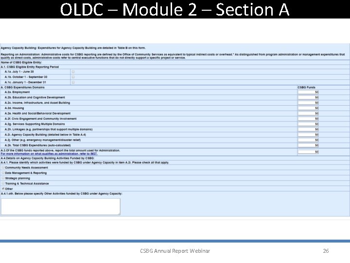 OLDC – Module 2 – Section A CSBG Annual Report Webinar 26 