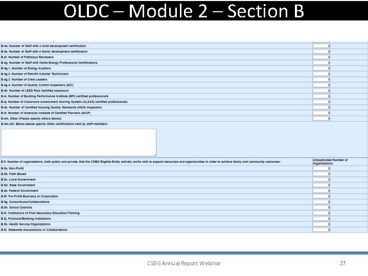OLDC – Module 2 – Section B CSBG Annual Report Webinar 27 