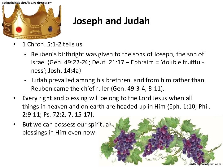 eatingthebibleblog. files. wordpress. com Joseph and Judah • 1 Chron. 5: 1 -2 tells