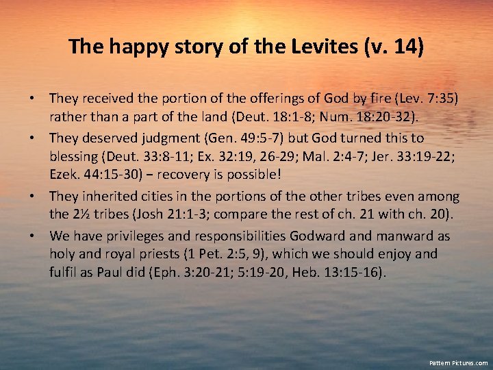 The happy story of the Levites (v. 14) • They received the portion of