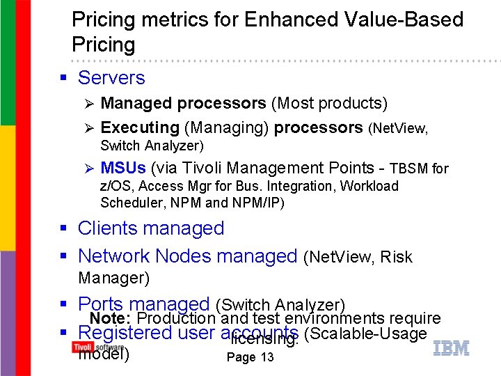 Pricing metrics for Enhanced Value-Based Pricing § Servers Managed processors (Most products) Ø Executing