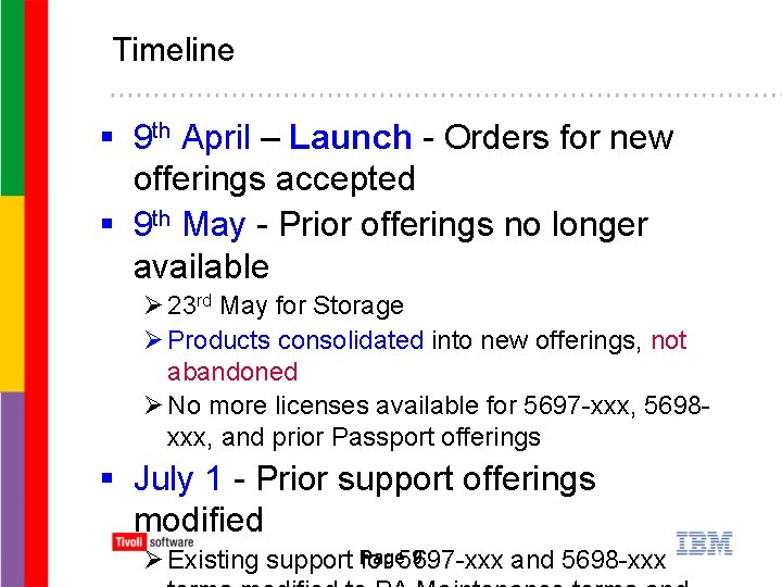 Timeline § 9 th April – Launch - Orders for new offerings accepted §