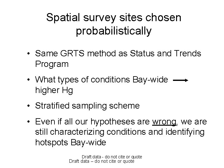 Spatial survey sites chosen probabilistically • Same GRTS method as Status and Trends Program