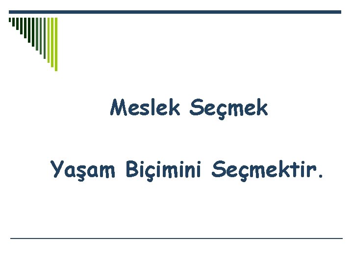 Meslek Seçmek Yaşam Biçimini Seçmektir. 