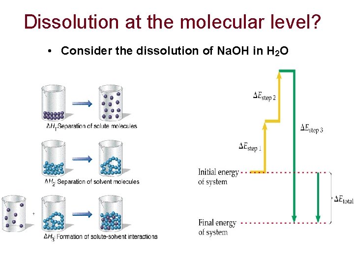 Dissolution at the molecular level? • Consider the dissolution of Na. OH in H