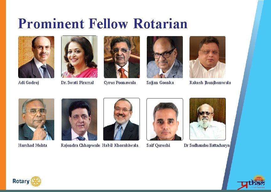 Prominent Fellow Rotarian Adi Godrej Dr. Swati Piramal Cyrus Poonawala Harshad Mehta Rajendra Chhapwale