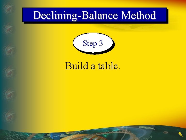 Declining-Balance Method Step 3 Build a table. 