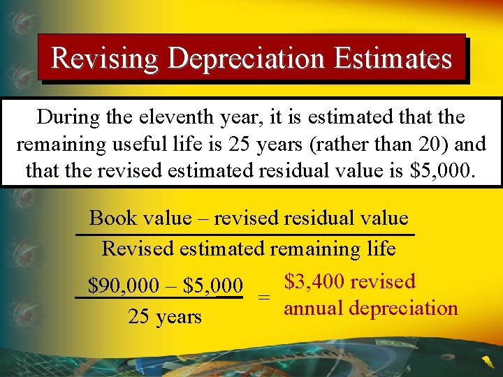 Revising Depreciation Estimates During the eleventh year, it is estimated that the remaining useful