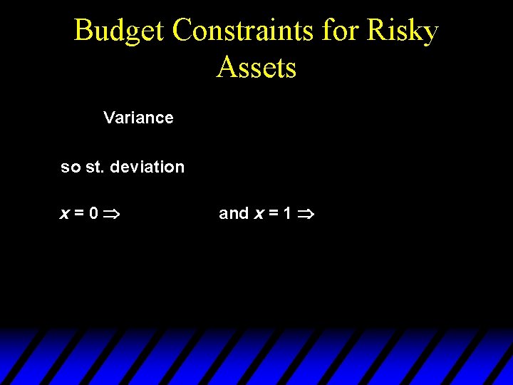 Budget Constraints for Risky Assets Variance so st. deviation x=0 and x = 1