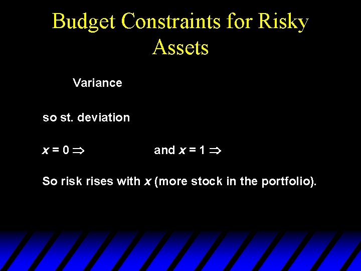 Budget Constraints for Risky Assets Variance so st. deviation x=0 and x = 1