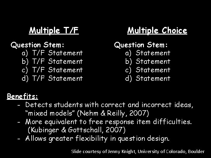 Multiple T/F Question Stem: a) T/F Statement b) T/F Statement c) T/F Statement d)
