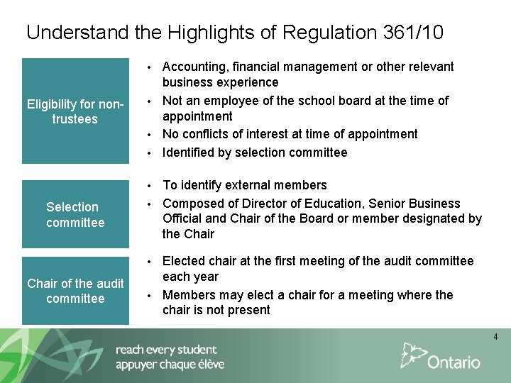 Understand the Highlights of Regulation 361/10 Accounting, financial management or other relevant business experience