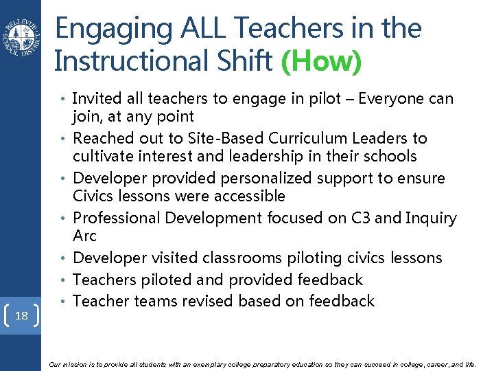 Engaging ALL Teachers in the Instructional Shift (How) 18 • Invited all teachers to