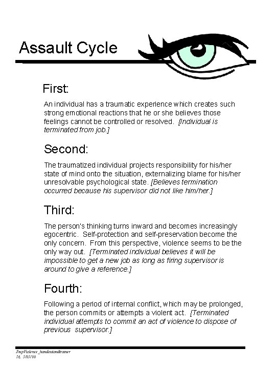 Assault Cycle First: An individual has a traumatic experience which creates such strong emotional